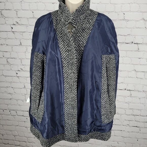 Draper James Black White Wool Blend Tweed Belted Sleeveless Cape Coat Size M/L - Picture 6 of 16